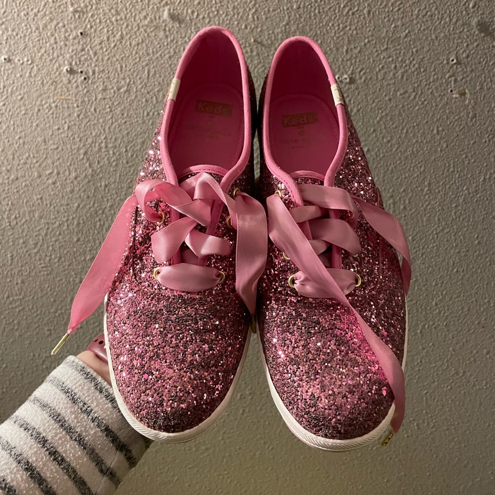 Keds + Kate Spade Hot Pink Glitter Ribbon Laces USA size 8 - Barely Worn